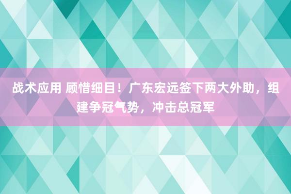 战术应用 顾惜细目！广东宏远签下两大外助，组建争冠气势，冲击总冠军