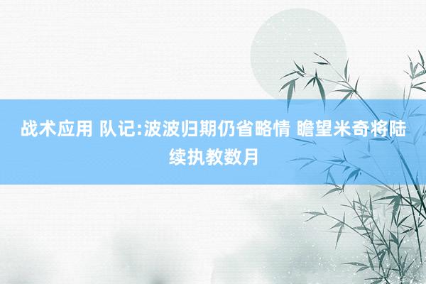 战术应用 队记:波波归期仍省略情 瞻望米奇将陆续执教数月