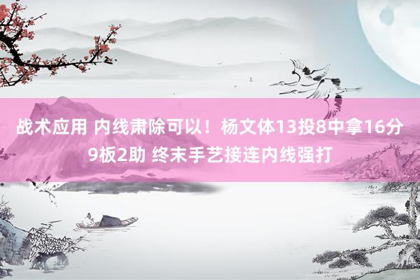 战术应用 内线肃除可以！杨文体13投8中拿16分9板2助 终末手艺接连内线强打