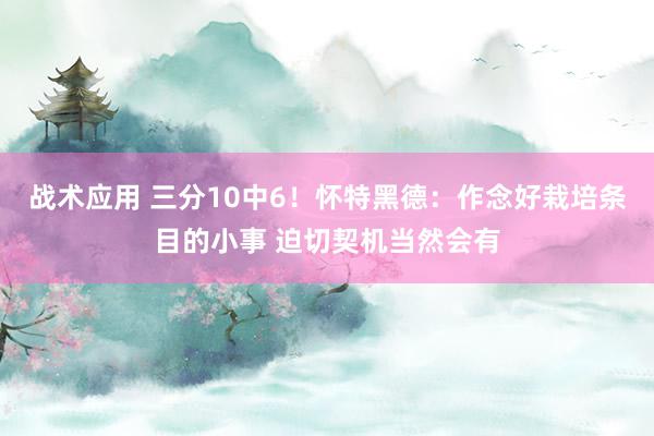 战术应用 三分10中6！怀特黑德：作念好栽培条目的小事 迫切契机当然会有