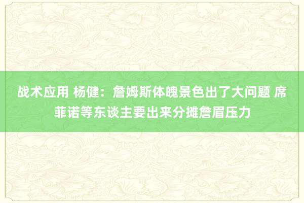 战术应用 杨健：詹姆斯体魄景色出了大问题 席菲诺等东谈主要出来分摊詹眉压力