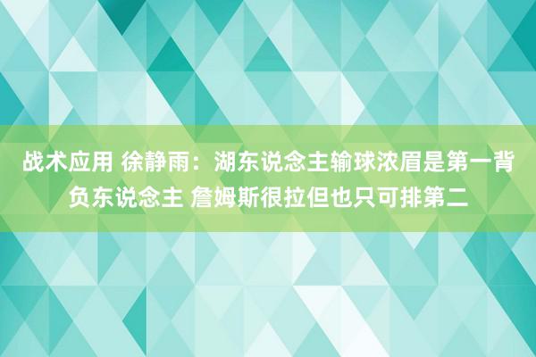 战术应用 徐静雨：湖东说念主输球浓眉是第一背负东说念主 詹姆斯很拉但也只可排第二